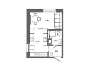 Студия квартира, вторичка, 25м2, 12/19 этаж