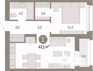 1-к квартира, вторичка, 47м2, 8/17 этаж