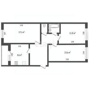 3-к квартира, вторичка, 67м2, 2/5 этаж