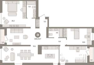 3-к квартира, вторичка, 143м2, 17/17 этаж