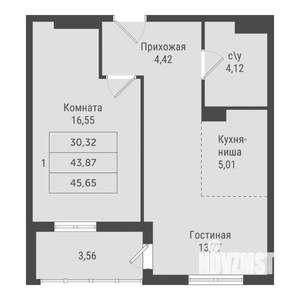 1-к квартира, вторичка, 46м2, 9/22 этаж