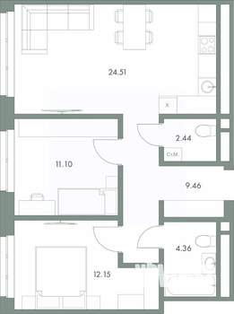 2-к квартира, вторичка, 64м2, 2/9 этаж