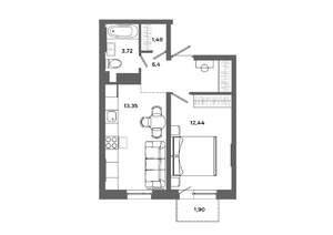 1-к квартира, вторичка, 38м2, 5/19 этаж
