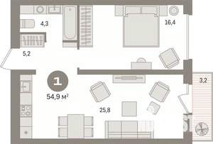 1-к квартира, вторичка, 55м2, 5/17 этаж