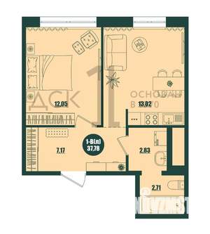 1-к квартира, строящийся дом, 38м2, 2/16 этаж