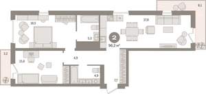 2-к квартира, вторичка, 96м2, 14/15 этаж