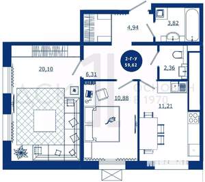 2-к квартира, вторичка, 60м2, 14/17 этаж