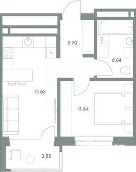 1-к квартира, вторичка, 43м2, 5/9 этаж