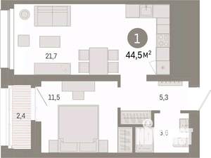 1-к квартира, вторичка, 45м2, 5/17 этаж