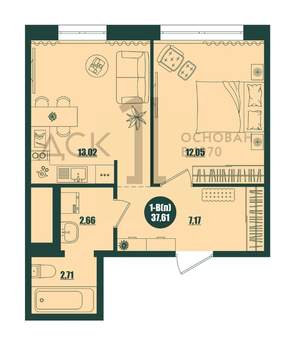 1-к квартира, строящийся дом, 38м2, 16/16 этаж