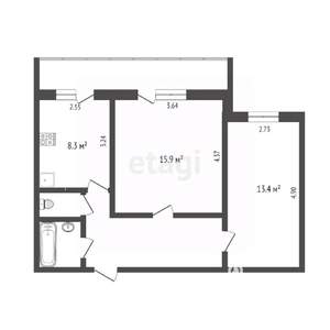 2-к квартира, вторичка, 50м2, 6/9 этаж