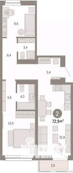 2-к квартира, вторичка, 73м2, 9/9 этаж