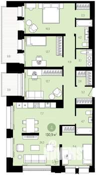 4-к квартира, строящийся дом, 131м2, 6/16 этаж