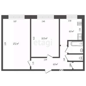 2-к квартира, вторичка, 44м2, 1/5 этаж