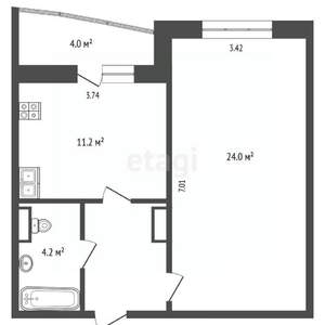 1-к квартира, вторичка, 49м2, 11/16 этаж