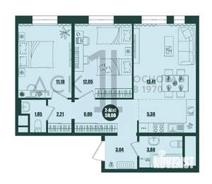 2-к квартира, вторичка, 59м2, 10/16 этаж