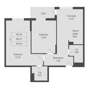 2-к квартира, вторичка, 68м2, 4/22 этаж