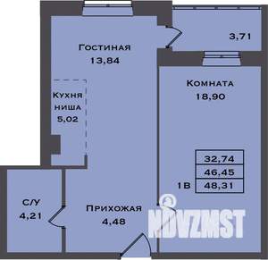 1-к квартира, вторичка, 48м2, 5/22 этаж