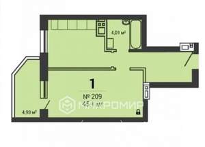 1-к квартира, вторичка, 40м2, 21/25 этаж
