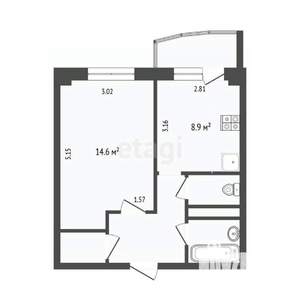 1-к квартира, вторичка, 34м2, 8/12 этаж