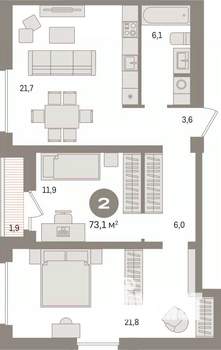 2-к квартира, вторичка, 73м2, 16/17 этаж