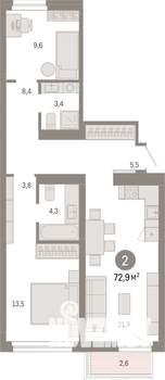 2-к квартира, вторичка, 73м2, 4/9 этаж