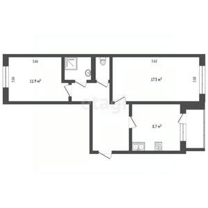2-к квартира, вторичка, 54м2, 4/5 этаж