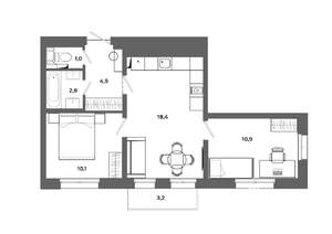 2-к квартира, вторичка, 49м2, 12/16 этаж