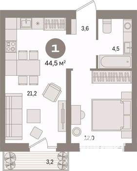 1-к квартира, вторичка, 45м2, 5/17 этаж