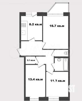 3-к квартира, вторичка, 69м2, 5/5 этаж