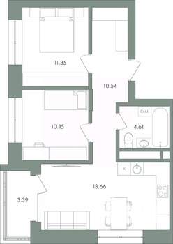2-к квартира, вторичка, 59м2, 5/9 этаж