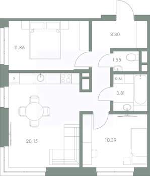 2-к квартира, вторичка, 57м2, 2/9 этаж