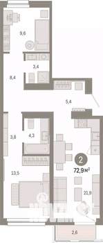 2-к квартира, вторичка, 73м2, 4/9 этаж
