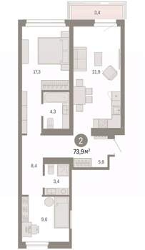 2-к квартира, вторичка, 74м2, 6/9 этаж