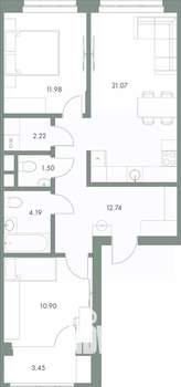 2-к квартира, вторичка, 68м2, 9/9 этаж