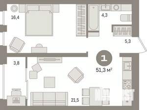 1-к квартира, вторичка, 51м2, 13/15 этаж