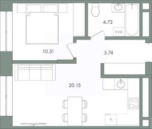 1-к квартира, вторичка, 41м2, 8/9 этаж