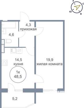 1-к квартира, вторичка, 48м2, 17/21 этаж
