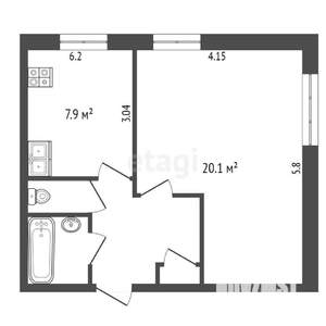 1-к квартира, вторичка, 39м2, 2/5 этаж
