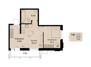 1-к квартира, строящийся дом, 43м2, 2/18 этаж