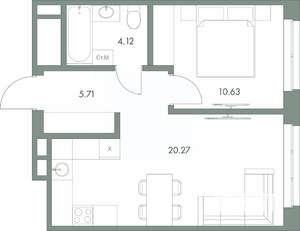 1-к квартира, вторичка, 41м2, 2/9 этаж