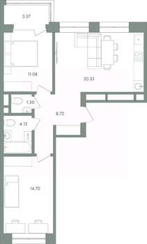 2-к квартира, вторичка, 64м2, 9/9 этаж