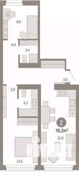 2-к квартира, вторичка, 70м2, 2/9 этаж