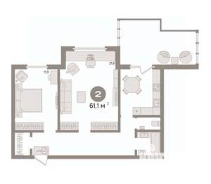 2-к квартира, вторичка, 61м2, 4/9 этаж