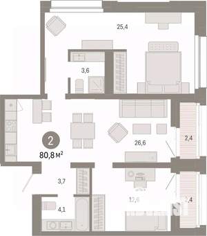 2-к квартира, вторичка, 81м2, 12/17 этаж