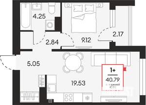 1-к квартира, вторичка, 41м2, 15/21 этаж