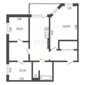 3-к квартира, вторичка, 72м2, 4/9 этаж