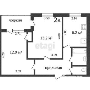2-к квартира, вторичка, 42м2, 5/5 этаж