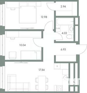 2-к квартира, вторичка, 55м2, 8/9 этаж