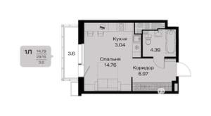 1-к квартира, строящийся дом, 33м2, 13/18 этаж